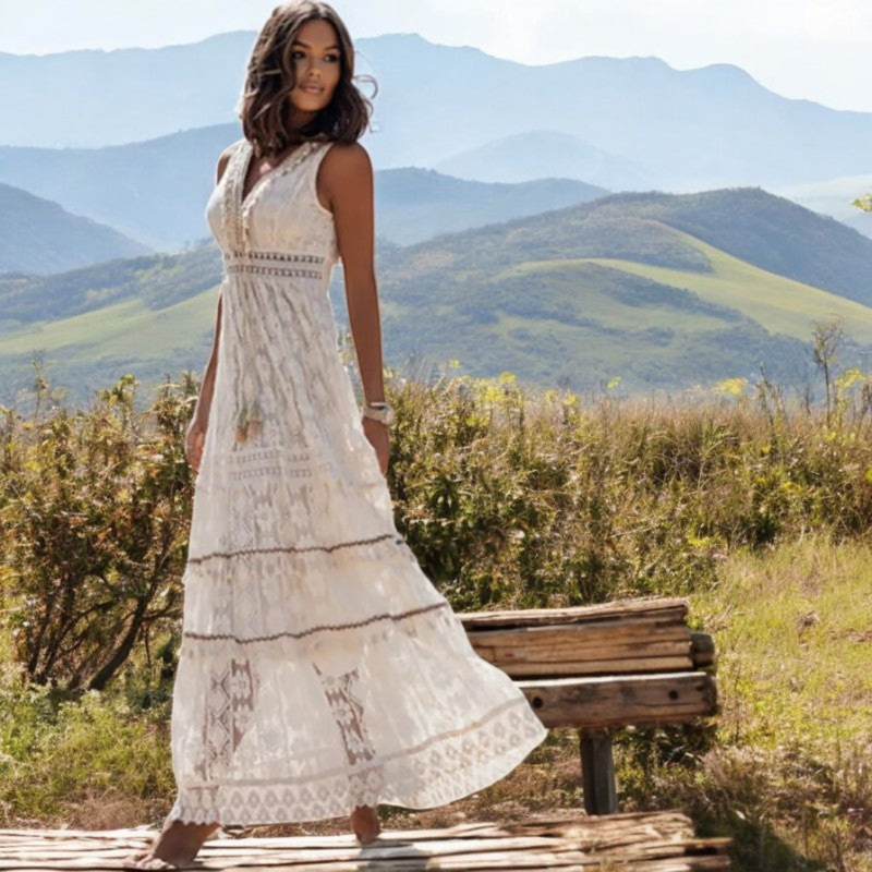 Rimora Cork | Boho White Lace Maxi Dress – Holiday & Beach Style