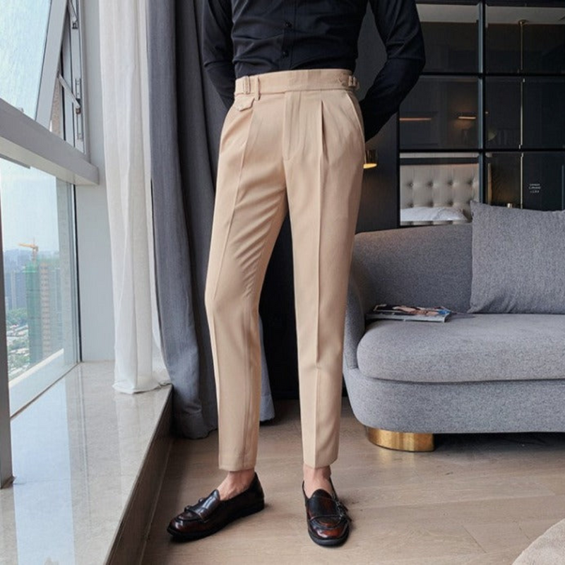 Rimora Cork | Men’s Pleated British Cotton Trousers – High Waist Tailored Fit Pants - Business
