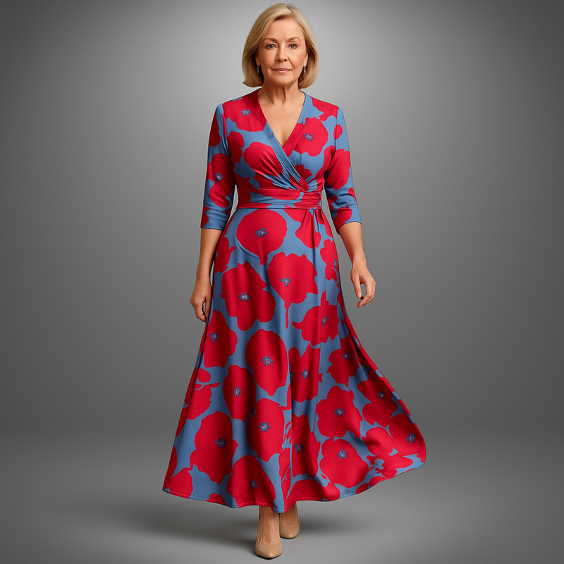 Rimora Cork | Elegant Floral Midi Dress – Wrinkle Free Comfort