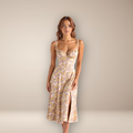 Rimora Cork  | Women Midi Dress Soft Pastel Garden Party Dress – Elegant Floral Print