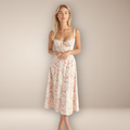 Rimora Cork  | Women Midi Dress Soft Pastel Garden Party Dress – Elegant Floral Print